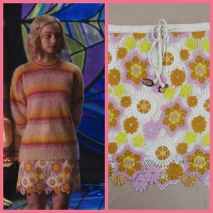 ASO Enid Sinclair Zara Floral Crochet Mini Skirt SA Wednesday sz S Pilot Episode